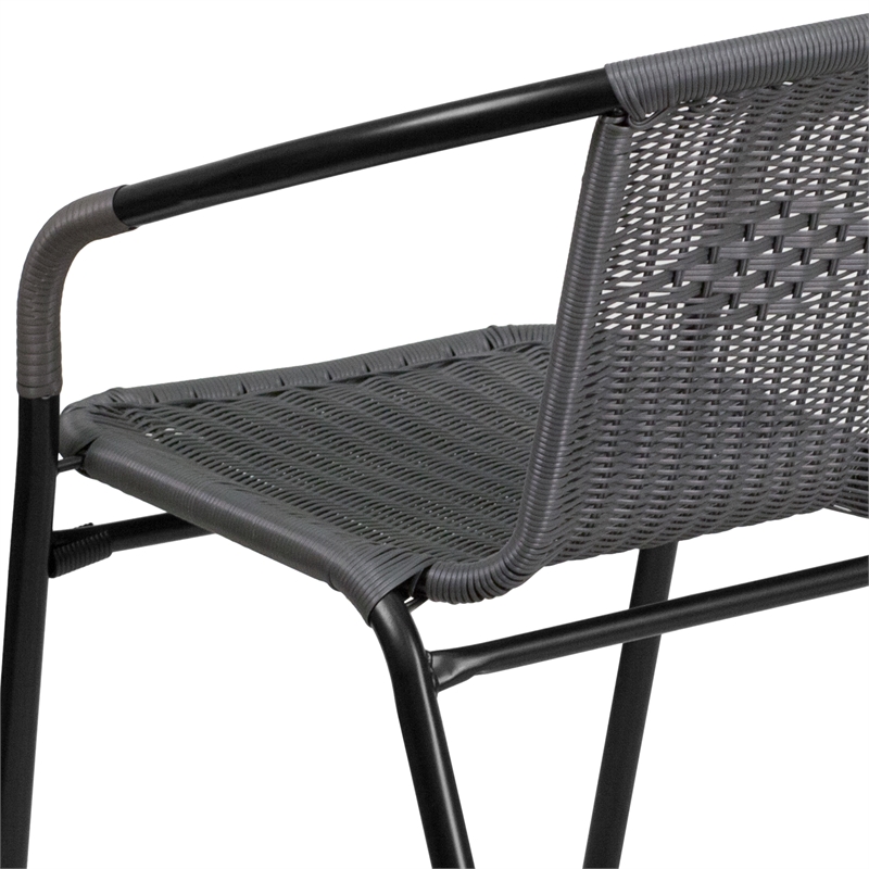 Flash Furniture Stackable Rattan Curved Back Dining Arm Chair in Gray (Set of 2)