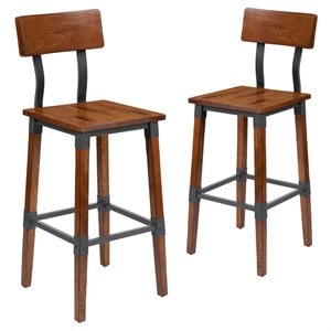 Flash Furniture 28.5&quot Industrial Rustic Wooden Bar Stool in Walnut (Set of 2)