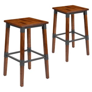 Flash Furniture 28.5&quot Rustic Wooden Backless Bar Stool in Walnut (Set of 2)