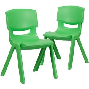 Flash Furniture 15.5&quot Plastic Stackable School Chair in Green (Set of 2)