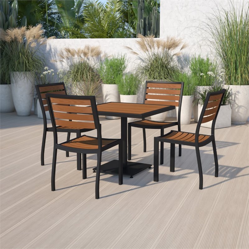 Flash Furniture 5 Piece Aluminum Patio Dining Set in Faux Teak