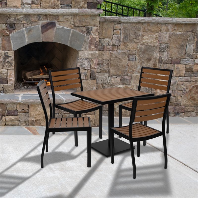 Flash Furniture 5 Piece Aluminum Patio Dining Set in Faux Teak