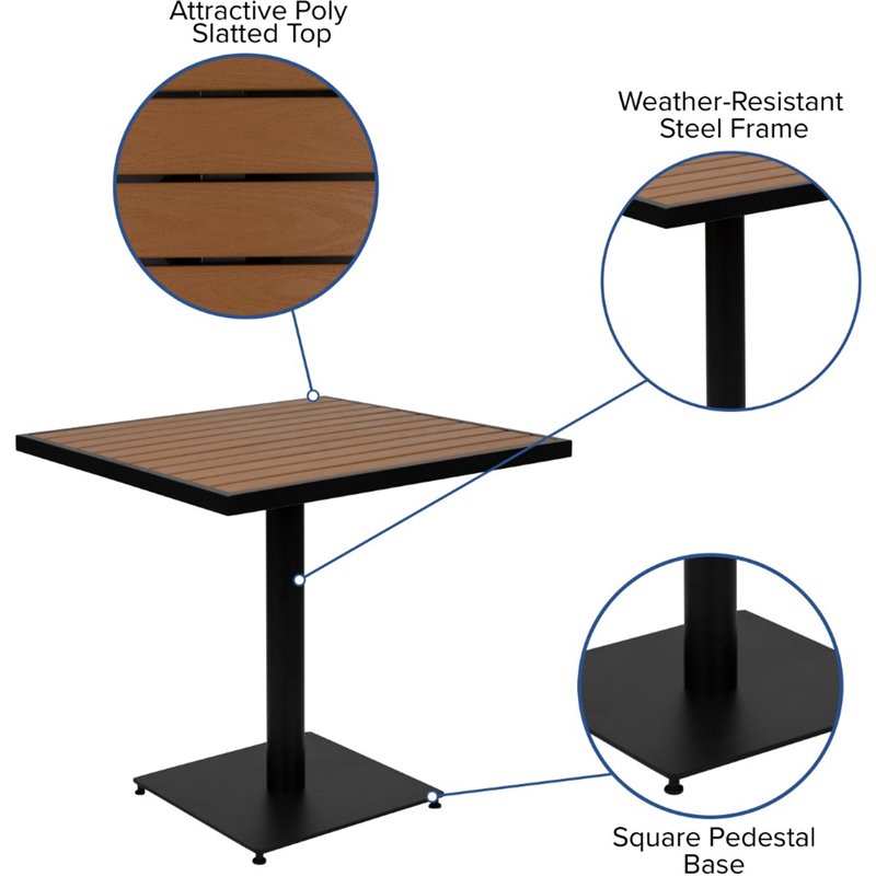 Flash Furniture 5 Piece Aluminum Patio Dining Set in Faux Teak