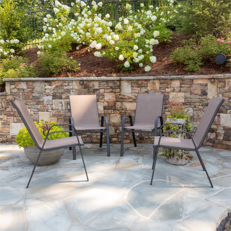 Flash Furniture Brazos Series Brown Outdoor Stack Chair (Set of 4)