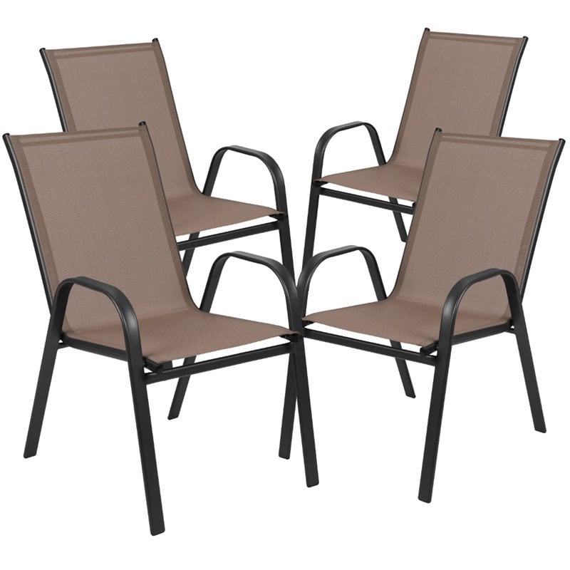 Flash Furniture Brazos Series Brown Outdoor Stack Chair (Set of 4)