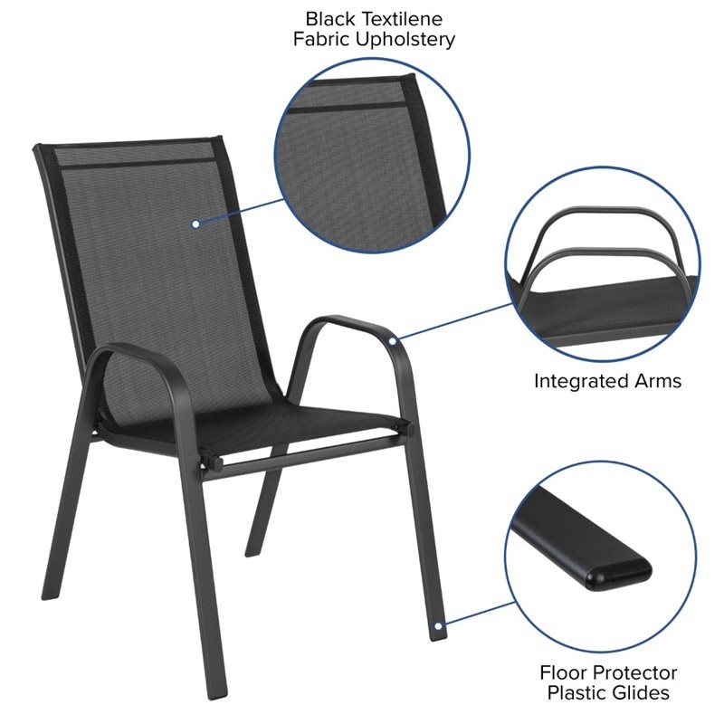 Flash Furniture Brazos Series Black Outdoor Metal Frame Stack Chair (Set of 4)