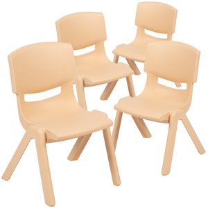 Flash Furniture 10.5&quot Plastic Stackable Preschool Chair in Natural (Set of 4)