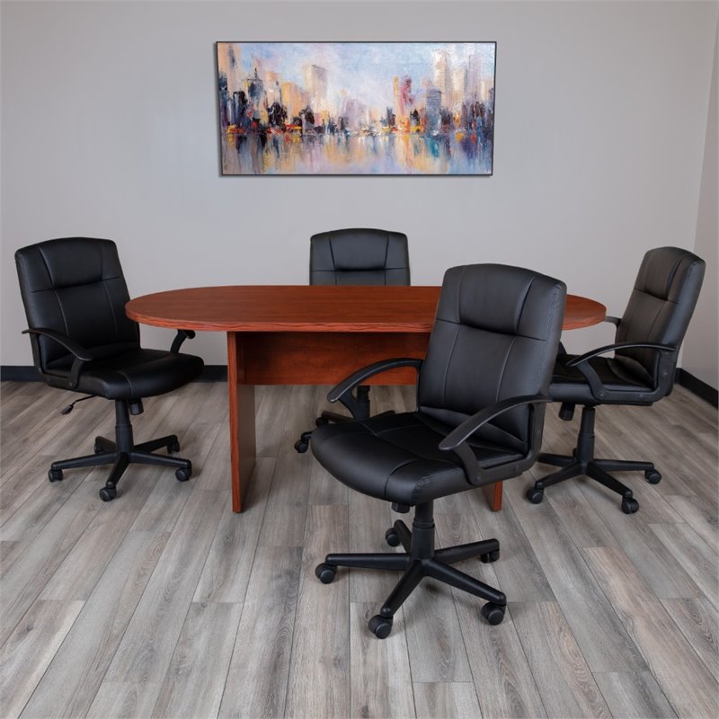 Flash Furniture 5 Piece Wooden Oval Conference Table Set in Cherry and Black