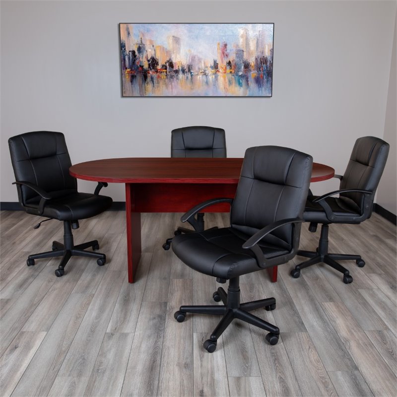 Flash Furniture 5 Piece Wooden Oval Conference Table Set in Mahogany and Black