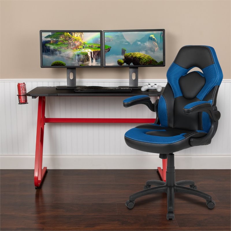 Flash Furniture 2 Piece Z-Frame Gaming Desk Set in Red and Blue