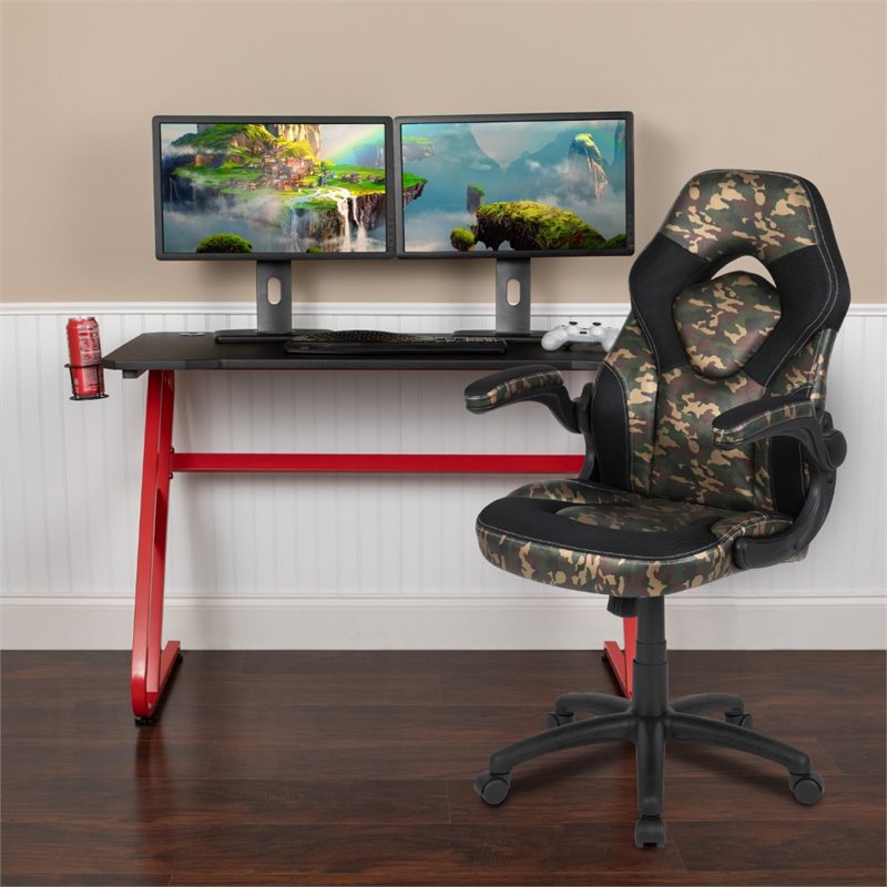 Flash Furniture 2 Piece Z-Frame Gaming Desk Set in Red and Camouflage