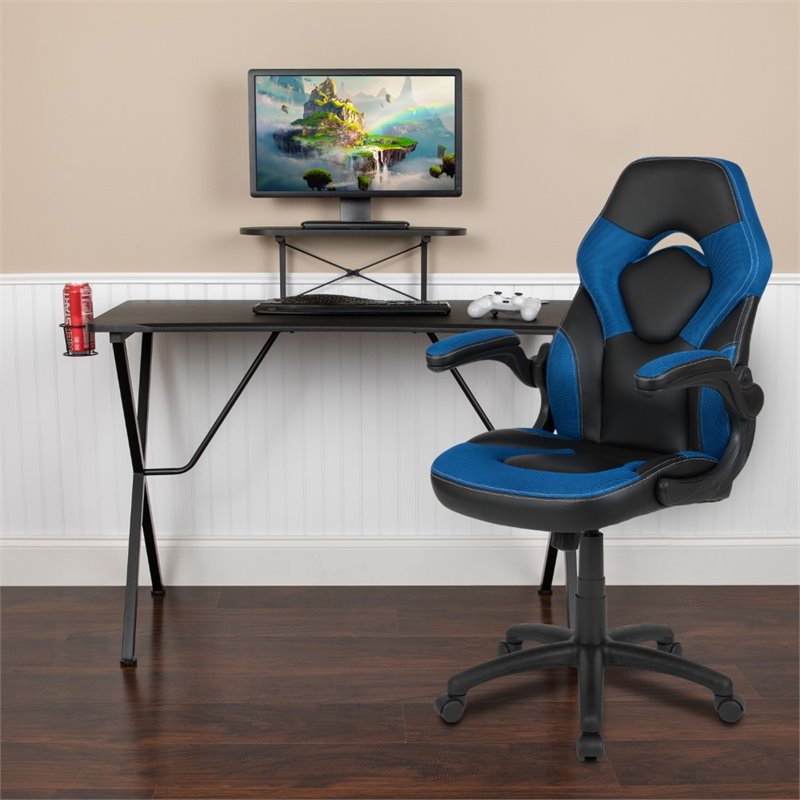 Flash Furniture 2 Piece Gaming Desk Set with Monitor Stand in Black and Blue