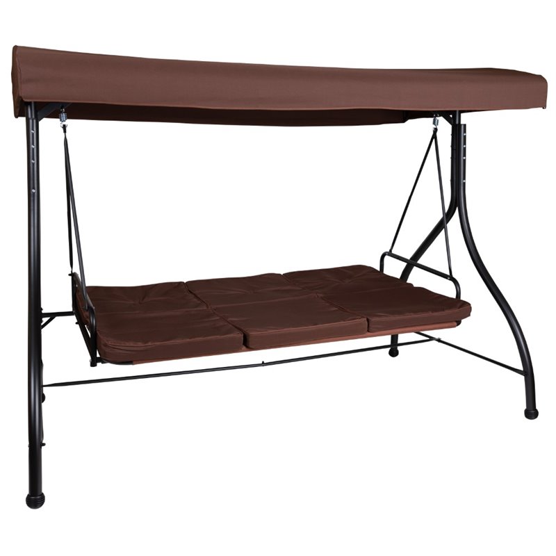 Flash Furniture 3 Seat Patio Convertible Patio Swing and Hammock in Brown