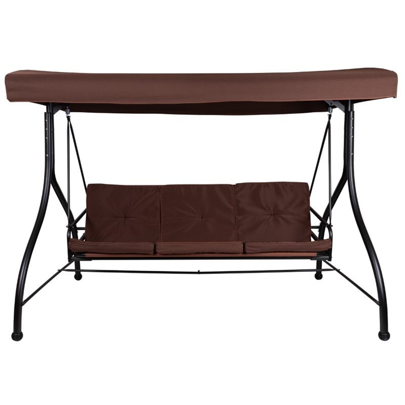 Flash Furniture 3 Seat Patio Convertible Patio Swing and Hammock in Brown
