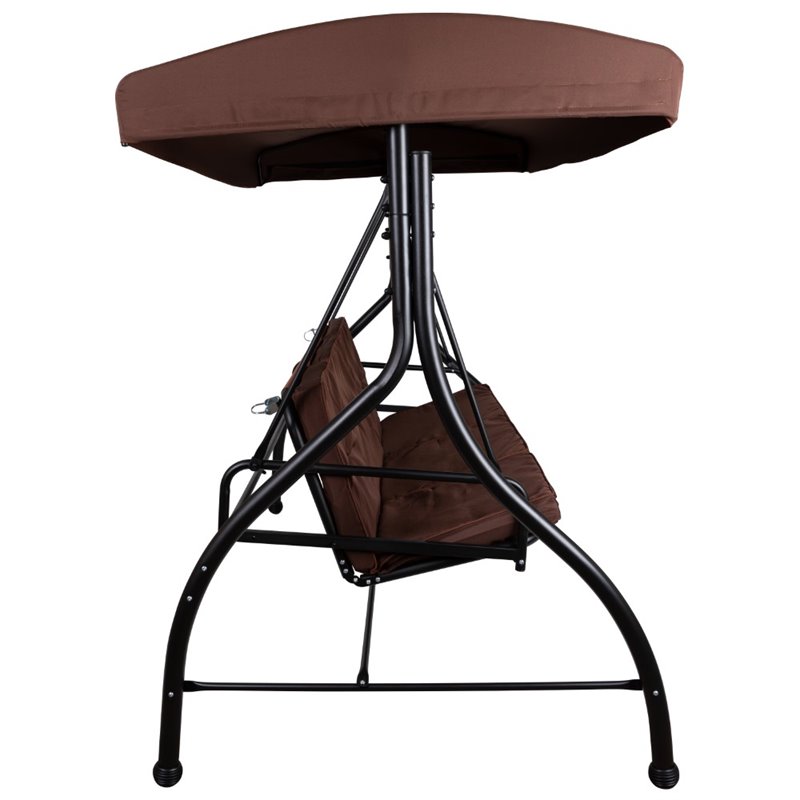 Flash Furniture 3 Seat Patio Convertible Patio Swing and Hammock in Brown