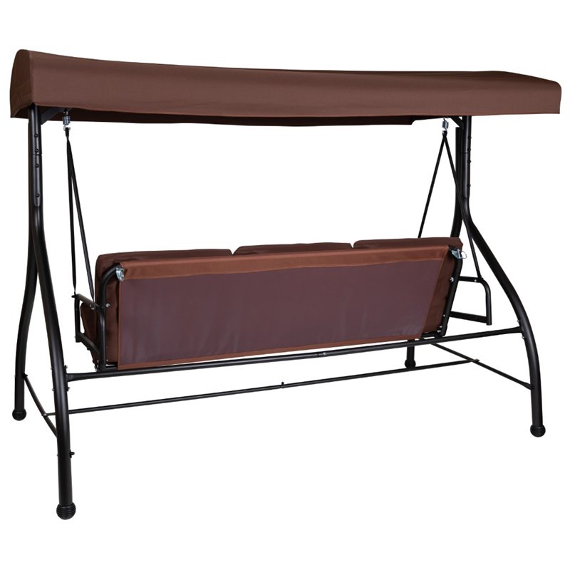 Flash Furniture 3 Seat Patio Convertible Patio Swing and Hammock in Brown