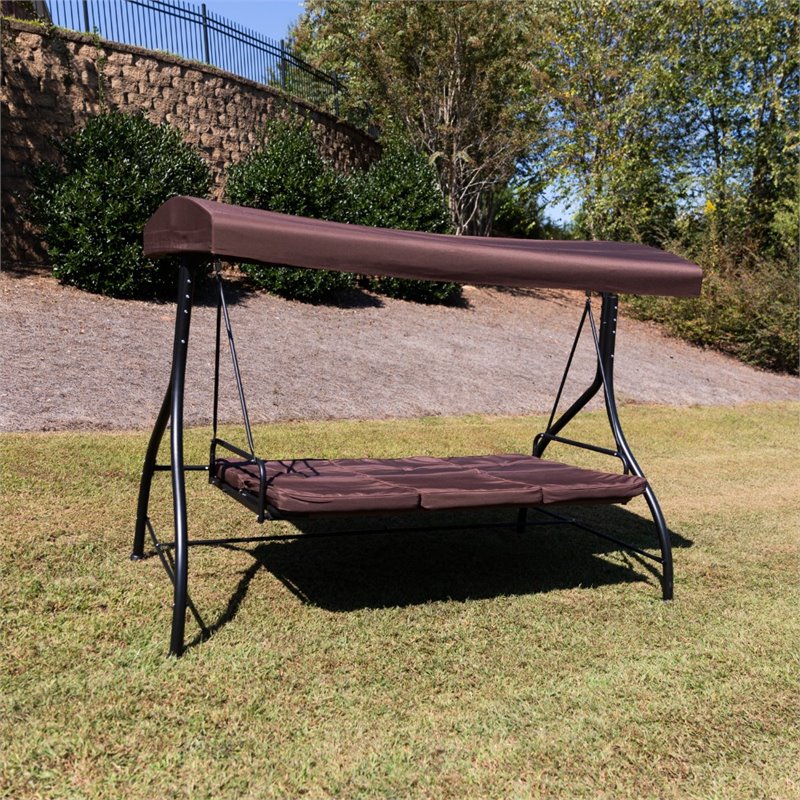 Flash Furniture 3 Seat Patio Convertible Patio Swing and Hammock in Brown