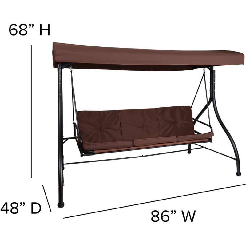 Flash Furniture 3 Seat Patio Convertible Patio Swing and Hammock in Brown