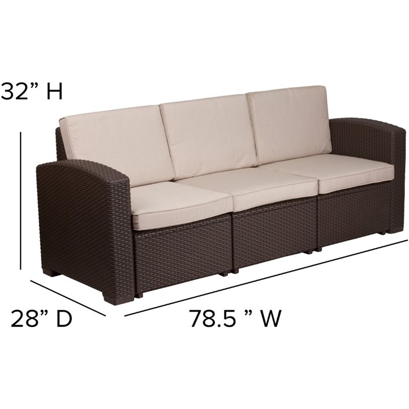 Flash Furniture 4 Piece Faux Rattan Patio Sofa Set in Chocolate Brown