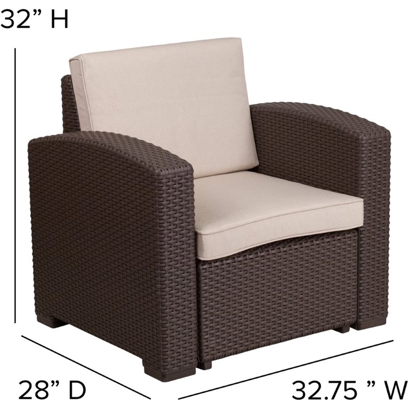 Flash Furniture 4 Piece Faux Rattan Patio Sofa Set in Chocolate Brown