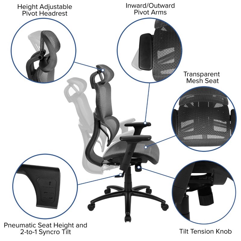 Flash Furniture High Back Ergonomic Mesh Office Swivel Chair in Gray