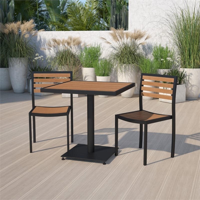 Flash Furniture 3 Piece Aluminum Patio Dining Set in Faux Teak
