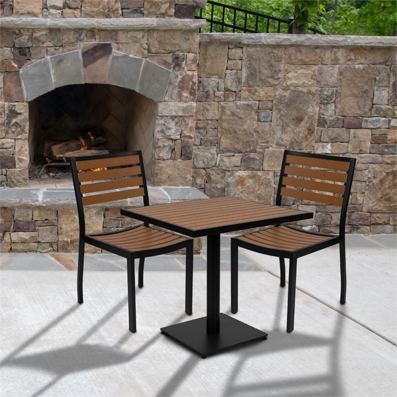 Flash Furniture 3 Piece Aluminum Patio Dining Set in Faux Teak