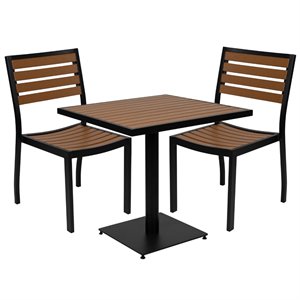 Flash Furniture 3 Piece Aluminum Patio Dining Set in Faux Teak