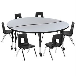 Flash Furniture 8 Piece 60&quot Circle Wave Wood Mobile Activity Table Set in Gray