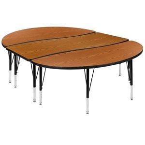 Flash Furniture 3 Piece 86&quot Oval Wave Wood Activity Table in Oak and Black