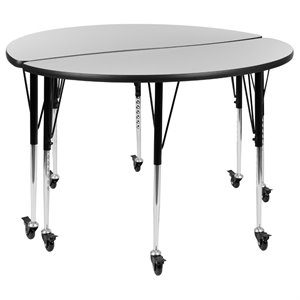Flash Furniture 2 Piece 48&quot Round Wood Mobile Adjustable Activity Table in Gray