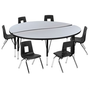 Flash Furniture 8 Piece 60&quot Circle Wave Wood Top Activity Table Set in Gray