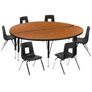 Flash Furniture 8 Piece 60&quot Circle Wave Wood Top Activity Table Set in Oak