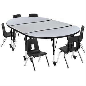 Flash Furniture 9 Piece 76&quot Oval Wave Wood Top Mobile Activity Table Set in Gray