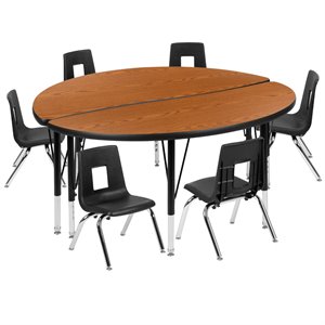 Flash Furniture 8 Piece 48&quot Circle Wave Wood Top Activity Table Set in Oak