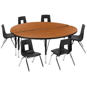 Flash Furniture 8 Piece 60&quot Circle Wave Wood Top Activity Table Set in Oak