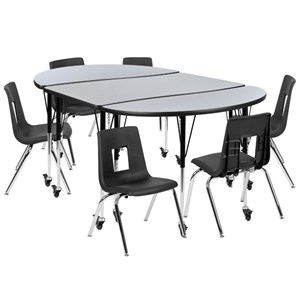 Flash Furniture 9 Piece 76&quot Oval Wave Wood Top Mobile Activity Table Set in Gray
