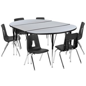 Flash Furniture 9 Piece 76&quot Oval Wave Wood Activity Table Set in Gray and Black