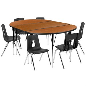 Flash Furniture 9 Piece 76&quot Oval Wave Wood Activity Table Set in Oak and Black
