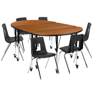 Flash Furniture 9 Piece 76&quot Oval Wave Mobile Activity Table Set in Oak and Black