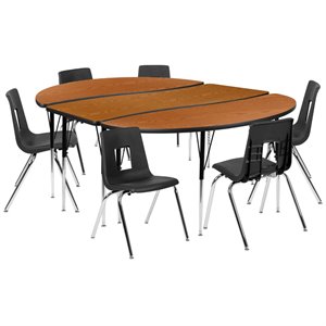 Flash Furniture 9 Piece 86&quot Oval Wave Wood Activity Table Set in Oak and Black