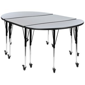 Flash Furniture 3 Piece 76&quot Oval Wave Wood Top Mobile Activity Table in Gray