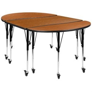 Flash Furniture 3 Piece 76&quot Oval Wave Wood Top Mobile Activity Table in Oak