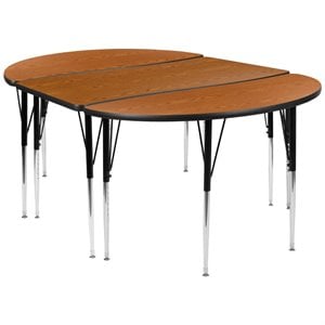 Flash Furniture 3 Piece 76&quot Oval Wave Wood Activity Table in Oak and Black