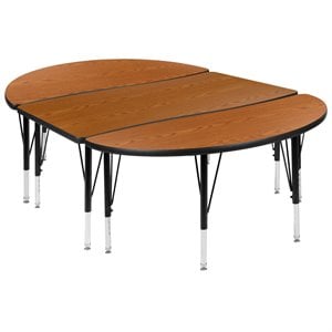 Flash Furniture 3 Piece 76&quot Oval Wave Wood Activity Table in Oak and Black