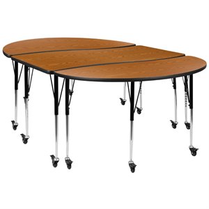 Flash Furniture 3 Piece 86&quot Oval Wave Wood Top Mobile Activity Table in Oak