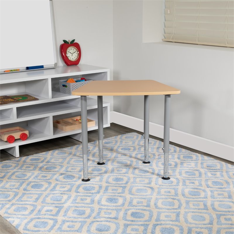 Flash Furniture Hexagonal Collaborative Adjustable Student Desk in Natural
