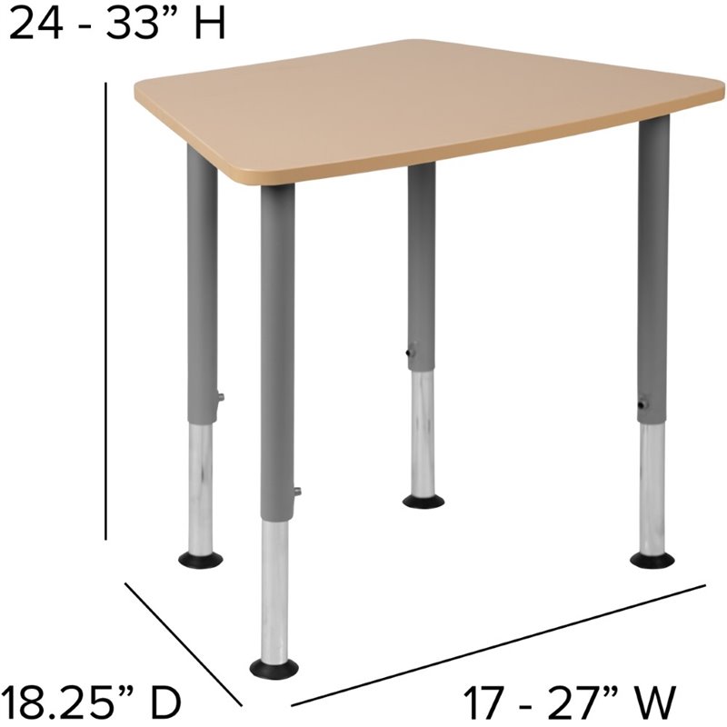 Flash Furniture Hexagonal Collaborative Adjustable Student Desk in Natural