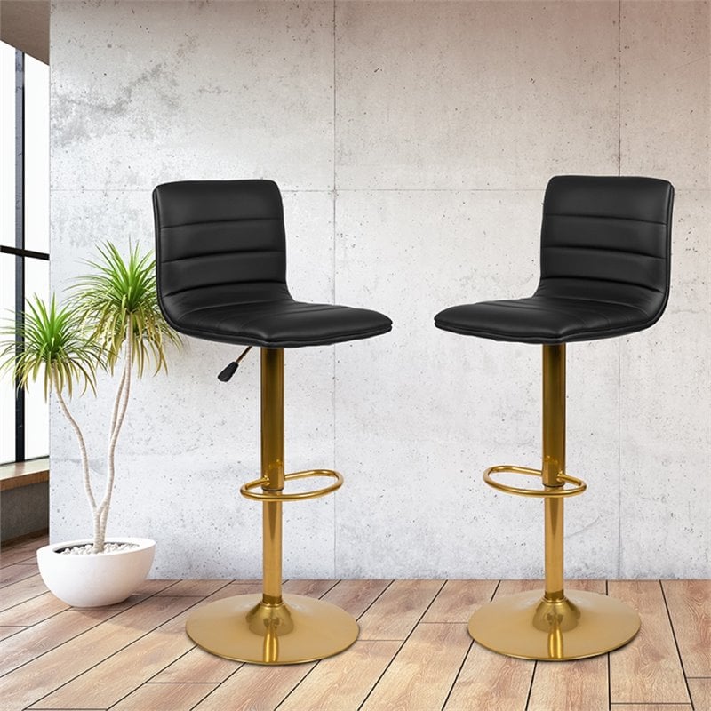 Flash Furniture Adjustable Faux Leather Bar Stool in Black and Gold (Set of 2)