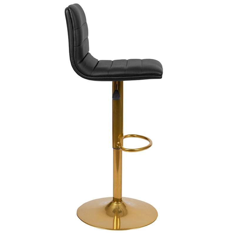 Flash Furniture Adjustable Faux Leather Bar Stool in Black and Gold (Set of 2)